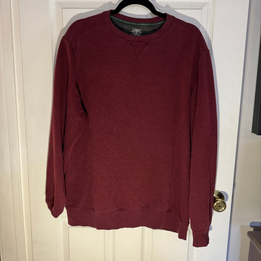 G.H. Bass & Co. Sweatshirt Mens L Burgundy Crewneck Fleece Embroidered Tree Logo